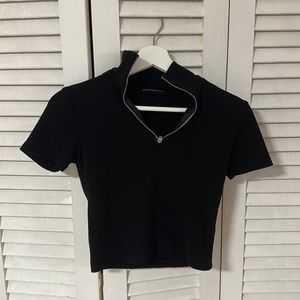 Brandy Melville. Black short sleeve shirt. Quarter zip collar. Size small.